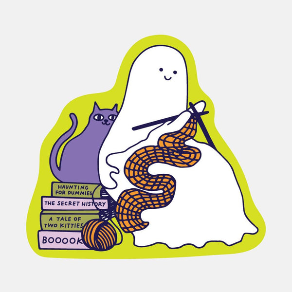 Cozy Knitting Ghost Sticker