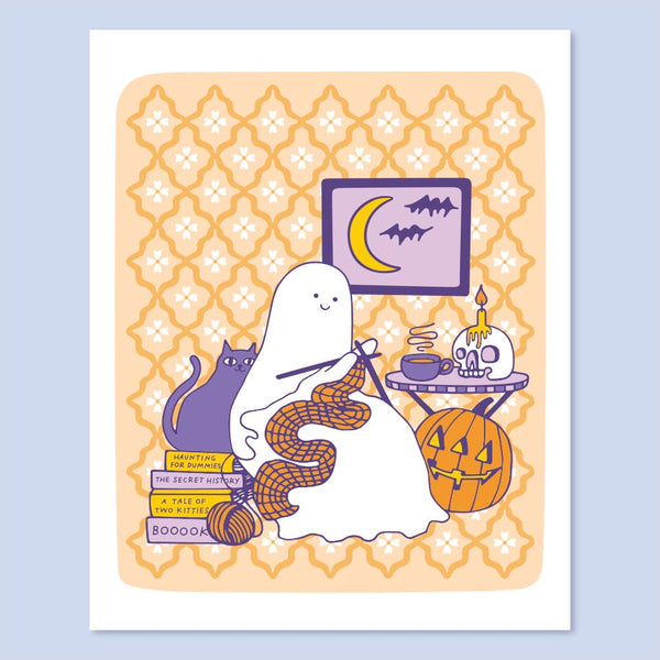 Cozy Knitting Ghost 8x10 Art Print