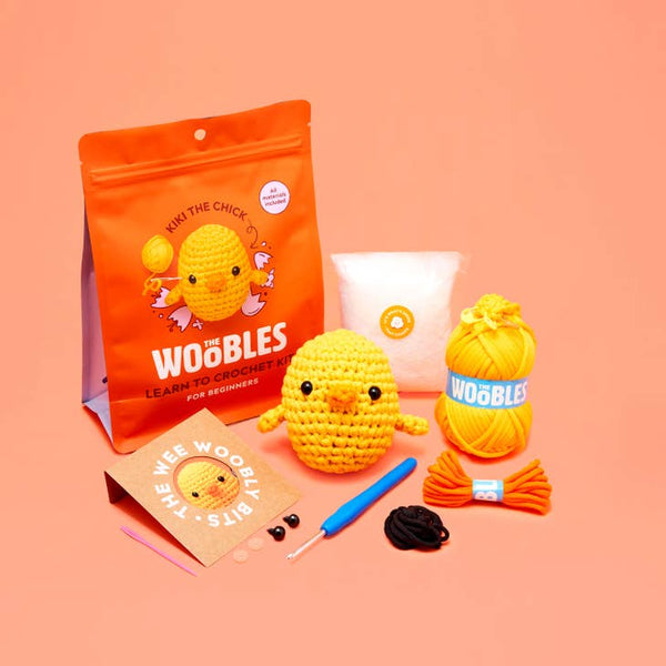 Crochet kit with supplies and small yellow chick