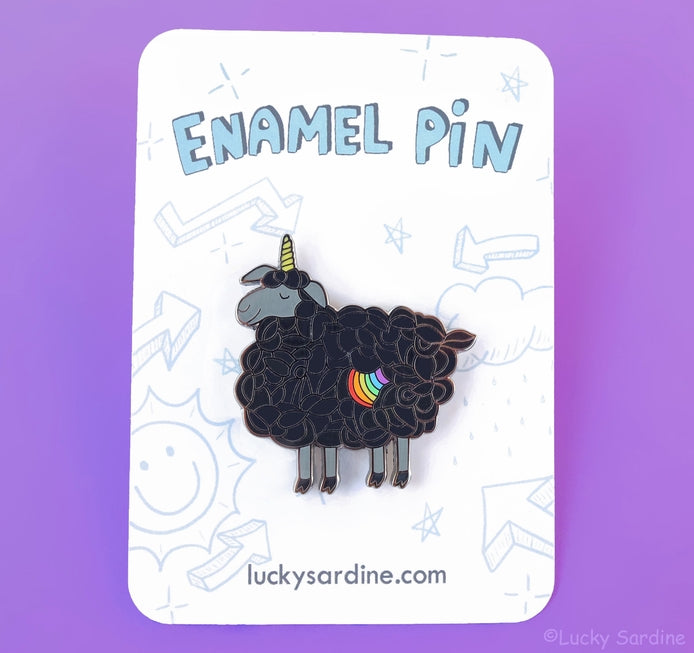 Black Sheep Unicorn, Rainbow Magical Enamel Pin