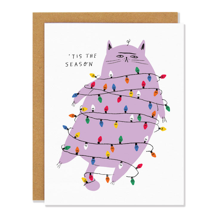Tis the Season Christmas Lights Cat Card