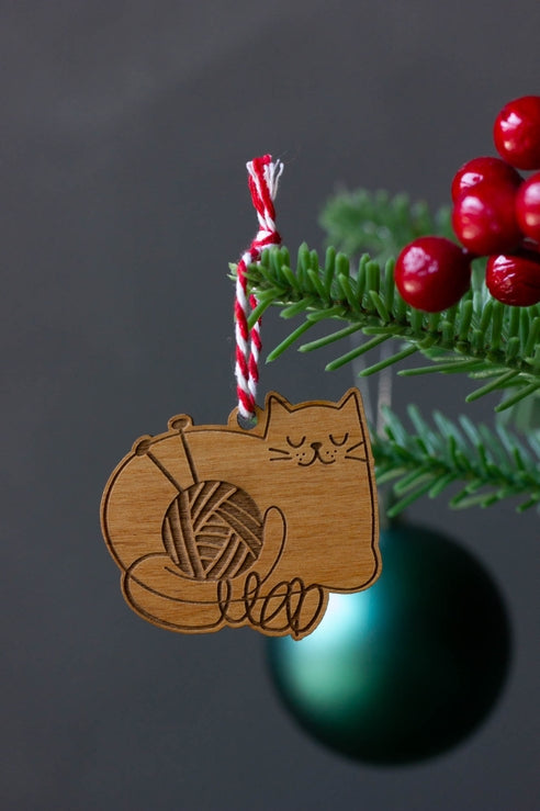 Yarn Cat Mini Wood Ornament