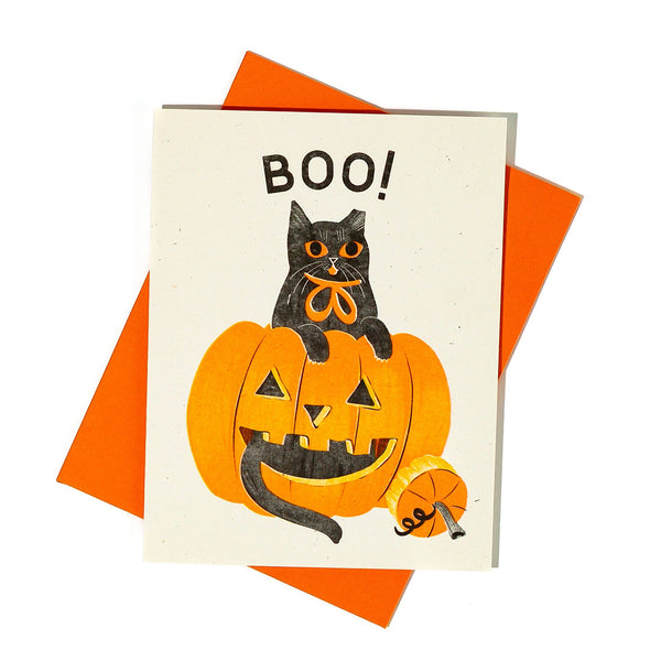 Boo! Cat and Pumpkin Card