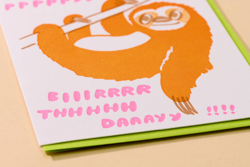 Happy Birthday Sloth Letterpress Greeting Card