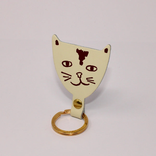 Leather Cat Keychain | White