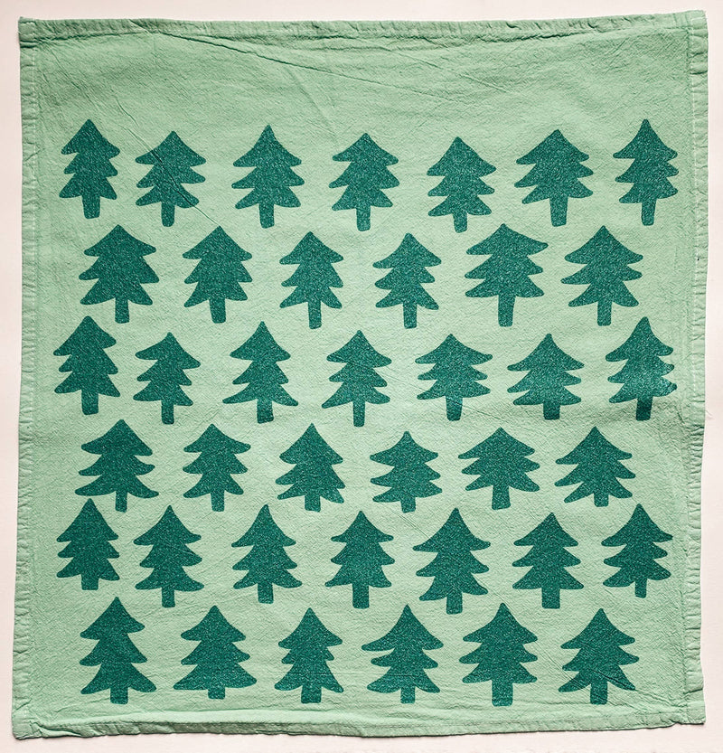 GLITTER Trees on Green - Boho Christmas Cotton Tea Towel