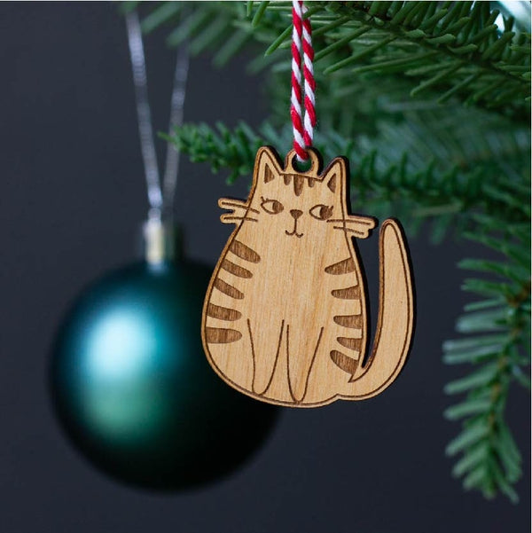 Tabby Cat Mini Wood Ornament