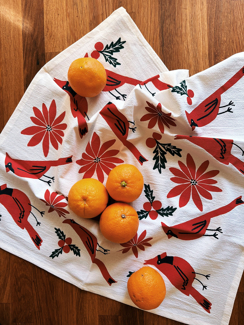 Cardinals & Botanic - Christmas Cotton Tea Towel