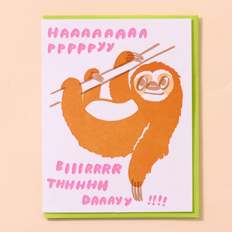 Happy Birthday Sloth Letterpress Greeting Card