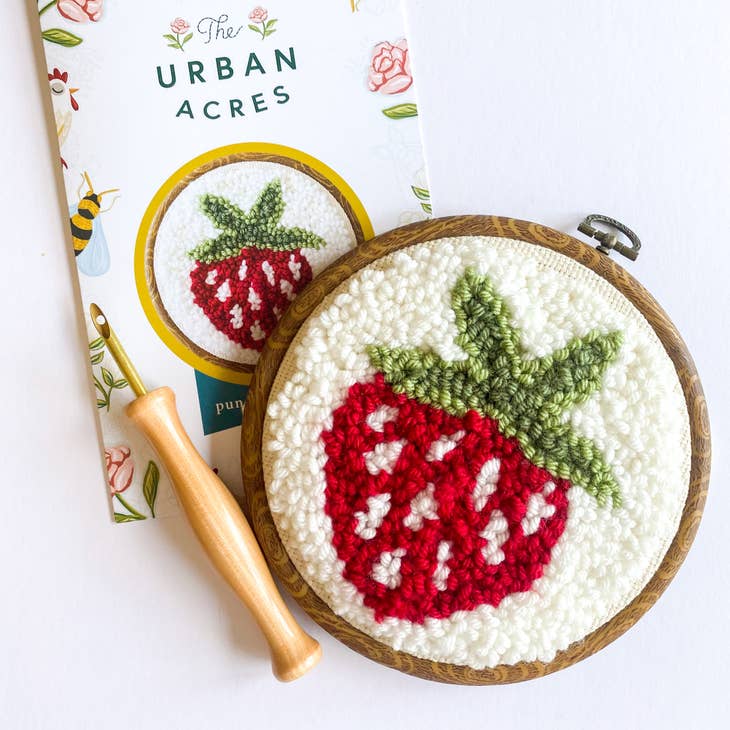 Punch needle kit featuring a strawberry