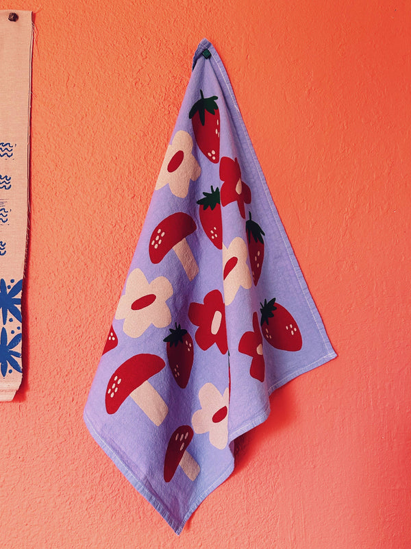 Berry Shroom on Purple Tea Towel - 100% Cotton