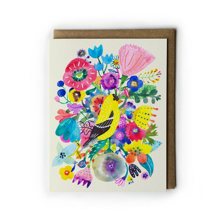 Goldfinch and Flowers Card