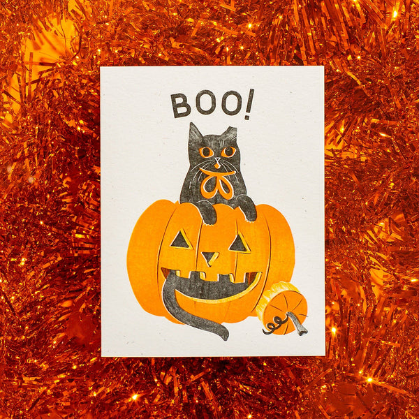 Boo! Cat and Pumpkin Card