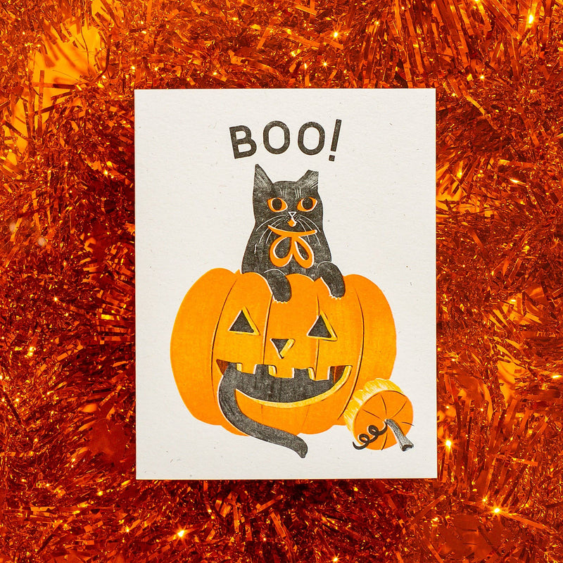Boo! Cat and Pumpkin Card