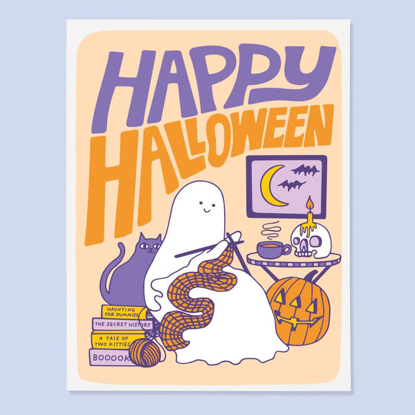 Cozy Knitting Ghost Halloween Card