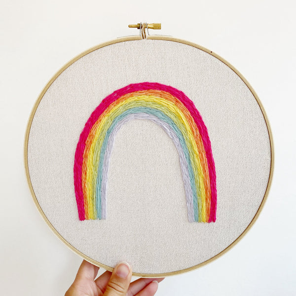 XL rainbow embroidery in 9 inch embroidery hoop