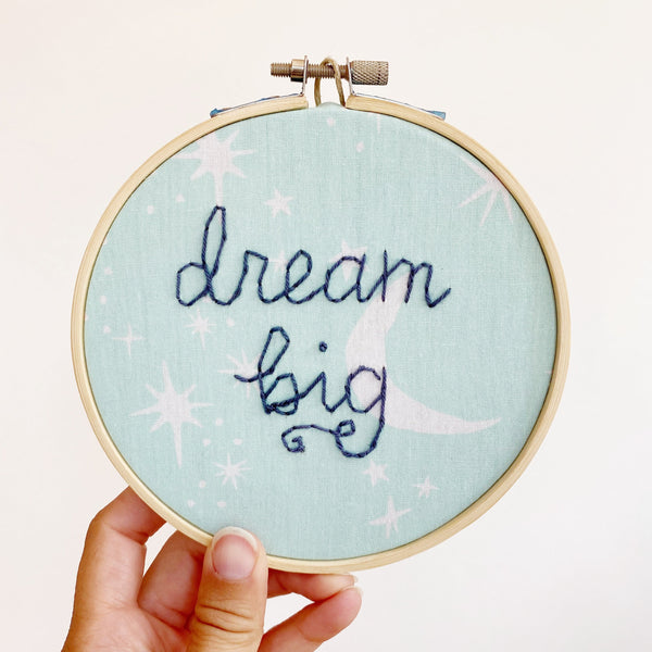 Dream Big Blue Sky Hand-Stitched Embroidery