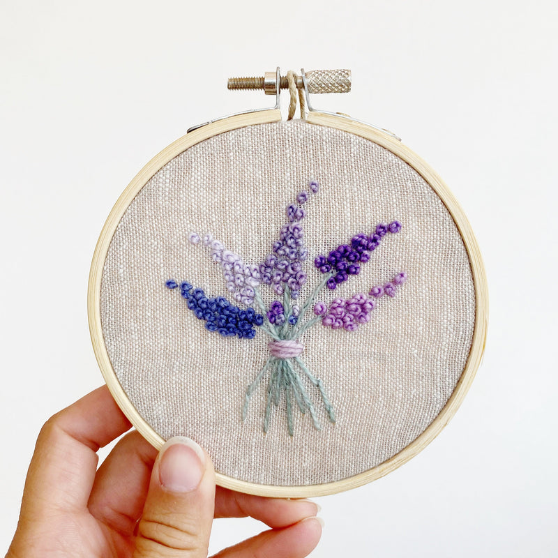 Lavender and Lilacs Bouquet / Hand-Stitched Embroidery