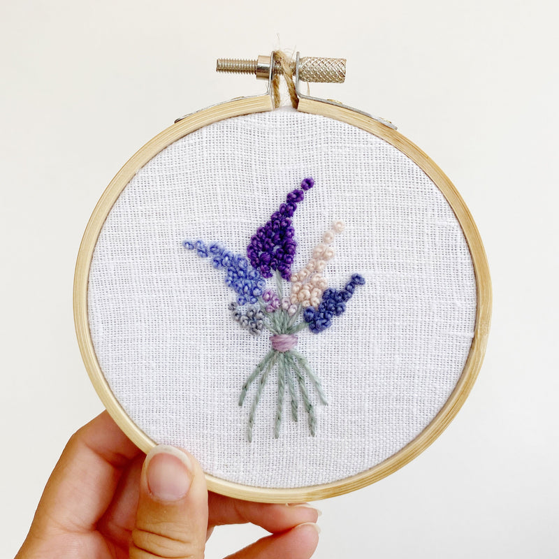 embroidery of lavender and lilac bouquet