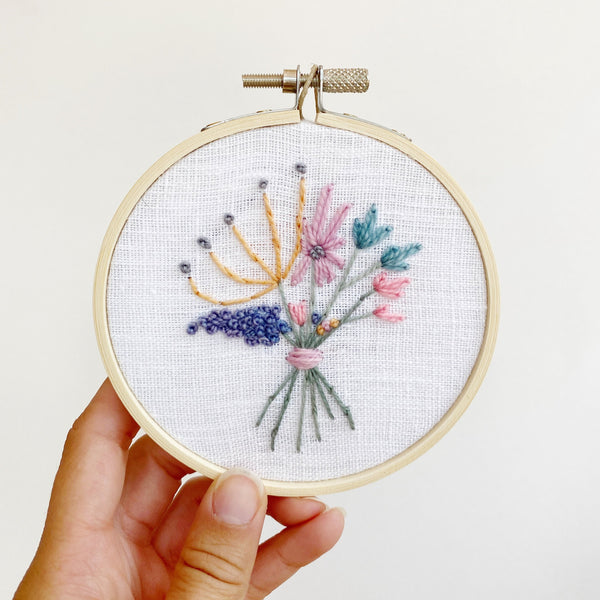 wildflower bouquet embroidery in 4 inch embroidery hoop
