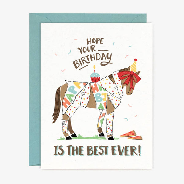 birthday card with horse wrapped in wrapping paper