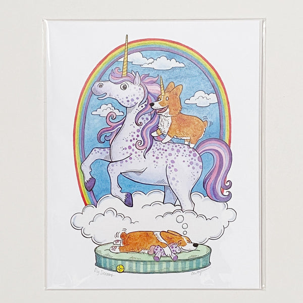 Corgi and unicorn art print
