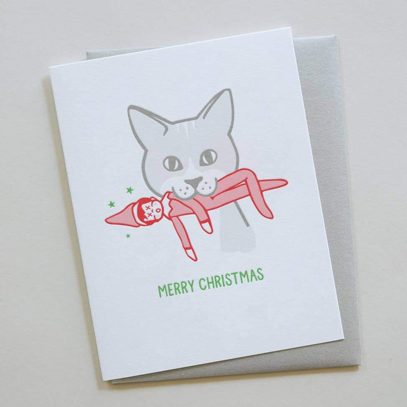 Elf on the shelf cat christmas card