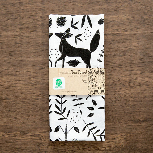 Forest Tea Towel - white with black graphic