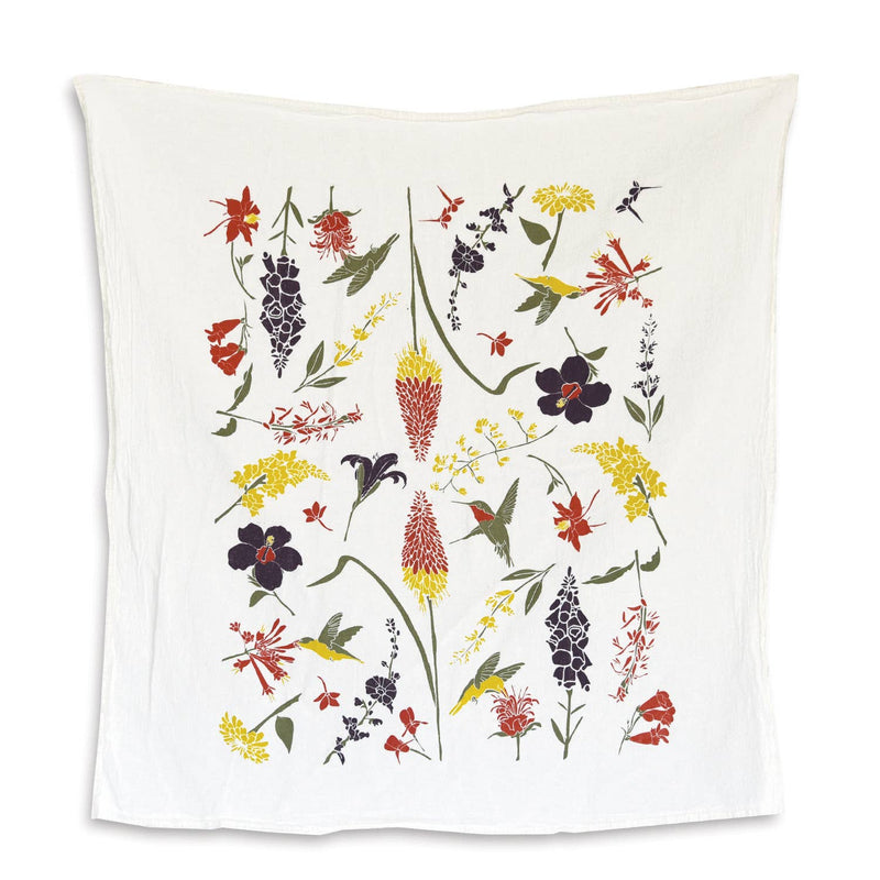 tea towel featuring hummingbird garden