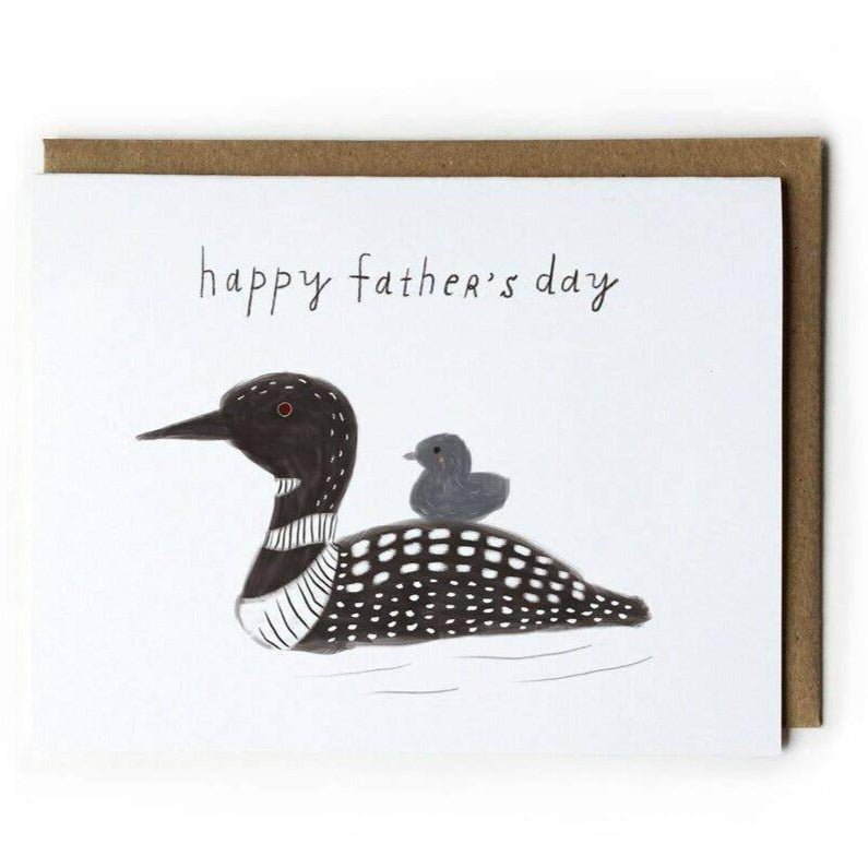 Father's day card with loon and baby loon