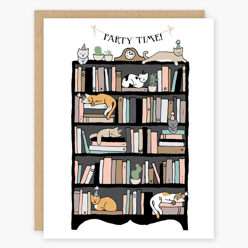 Party Cats Birthday Card on bookcase