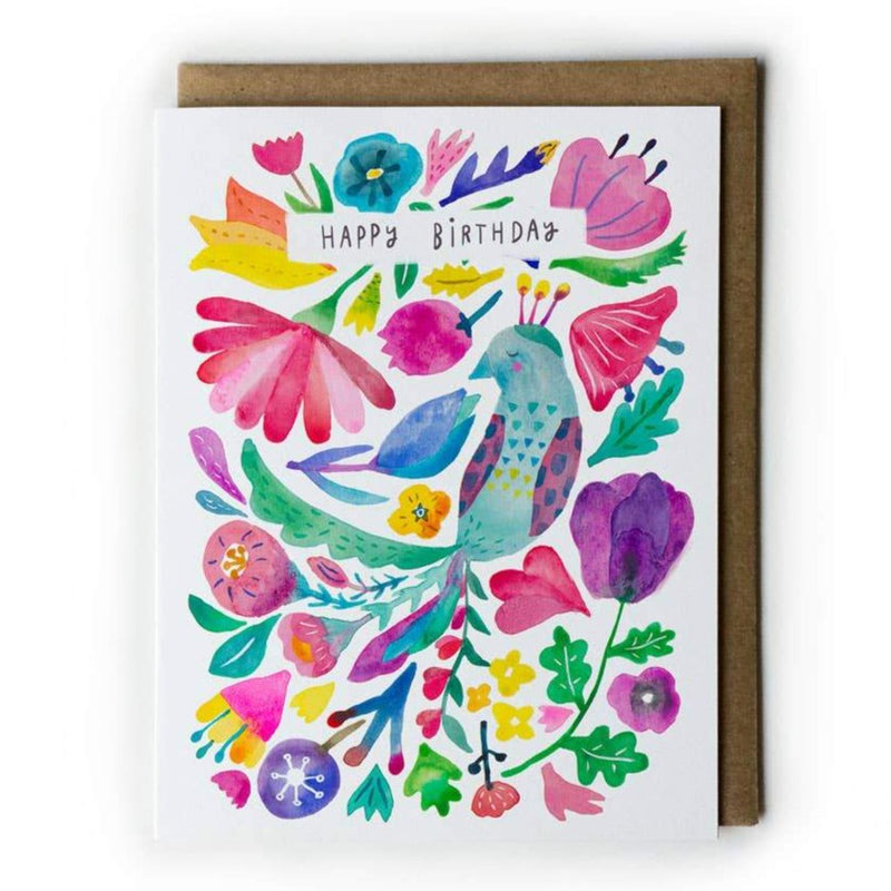 birthday card with peacock and florals