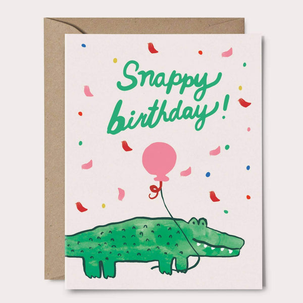 birthday card with alligator and birthday balloon