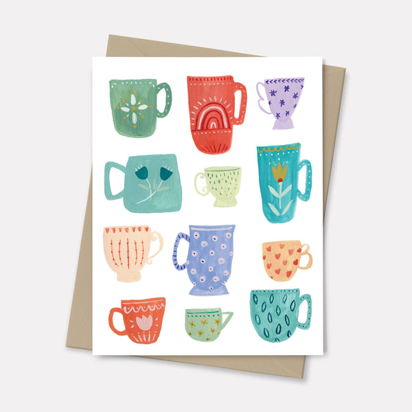 greeting card wtih colorful teacups